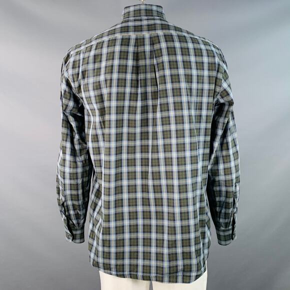 LUCIANO BARBERA Size 44 Blue Olive Plaid Cotton One Pocket Long Sleeve Shirt - Picture 4 of 7